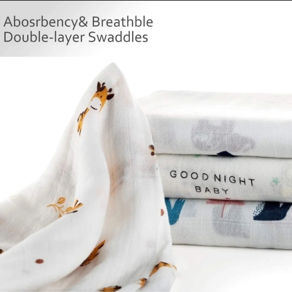 Baby Bamboo Muslin Swaddle Blanket, Elephants, 47"x47" blanket , stroller cover - Picture 2 of 5